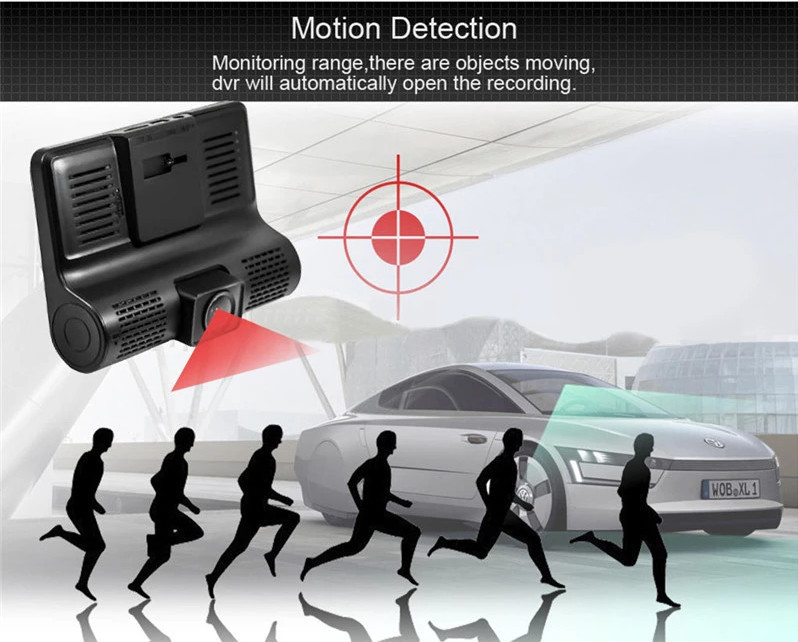 Wide Angle 4inch Digital Car DVR Three Lens Dash Cam Black Box Video Recorder G Sensor