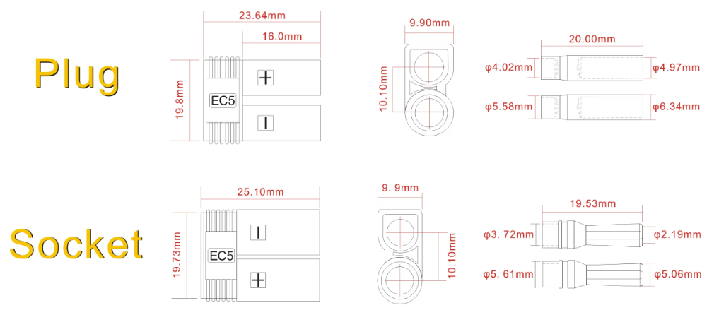 3.0mm EC3 Connector Male To Female Drone Lithium Battery Power Adapter For RC
