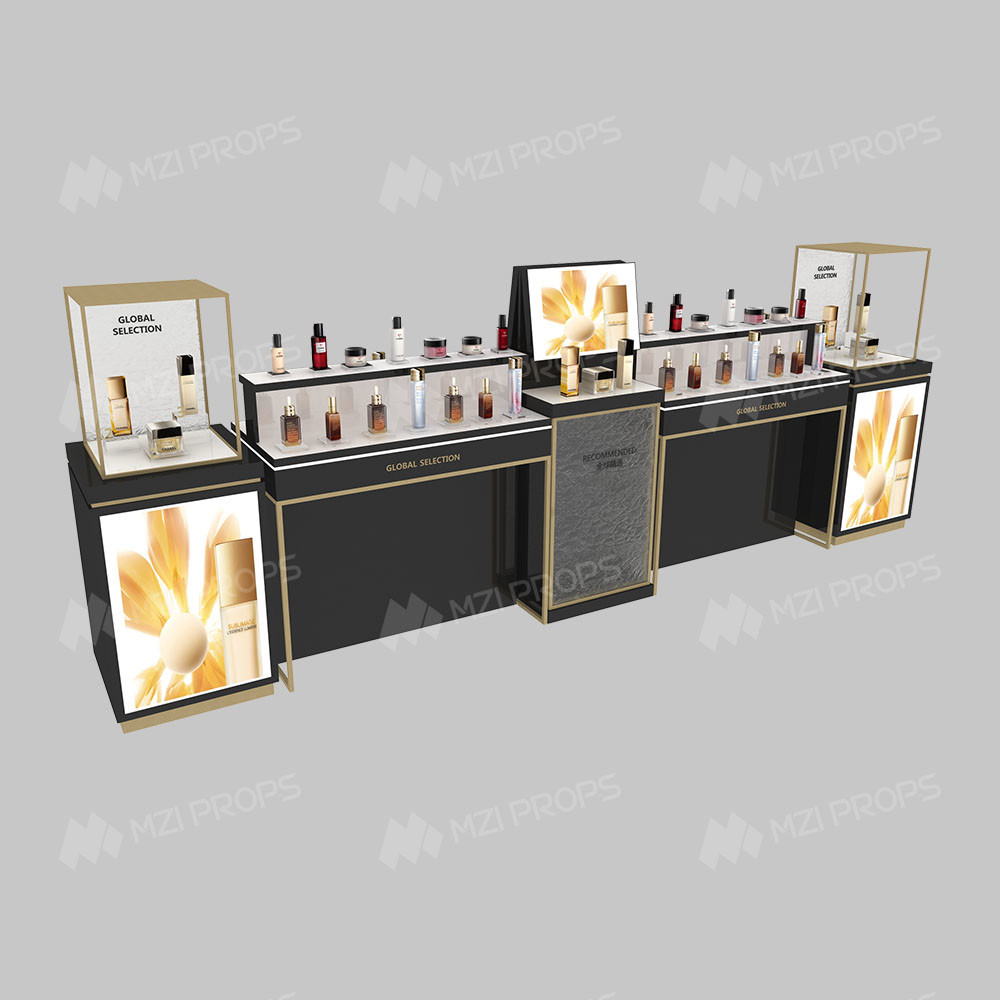 Beauty Shop Black & Gold Display Furniture Elegant Modern Minimalist Side Rack Double-Sided Display for Cosmetic Store Interior Design