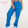 Buy cheap High Waist Loose Wide Leg Solid Color Multi Pocket Custom V Cut Casual Long from wholesalers