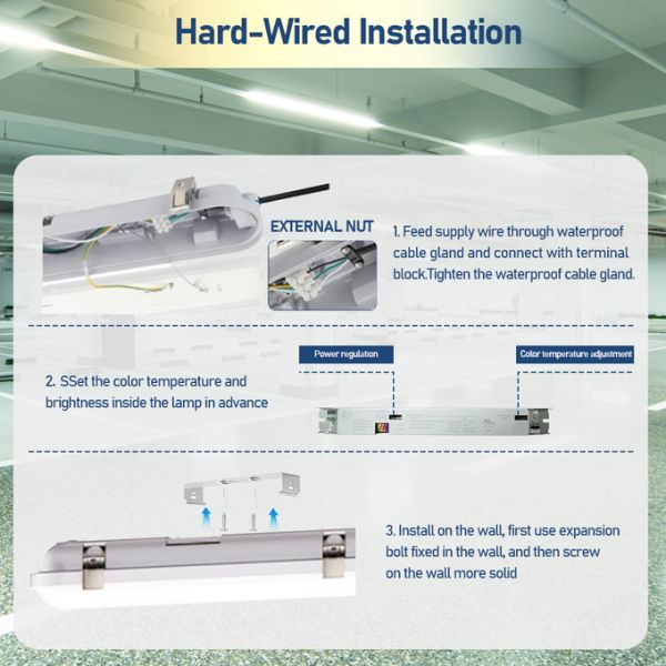 25W - 45W LED Vapor Tight Light Fixture IP65 LED Moisture Proof Lamps