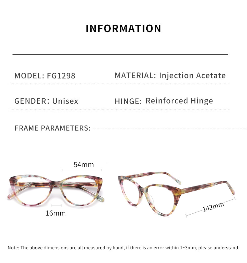 Eco Friendly Acetate Frame Glasses Women Cat Eye Optical Glasses Frame Bridge 16mm