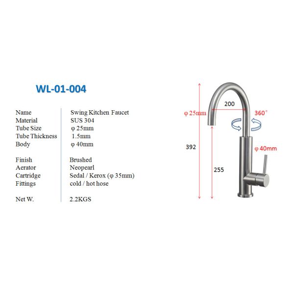 WL-01-004 kitchen faucet single handle 304 kitchen taps desk mounted high end kitchen sink fixtures