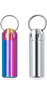Keychain Pill Holder (2 Pack), Titanium Minsize Waterproof Pill Container/ Case For Purse Or Pocket, Portable Small