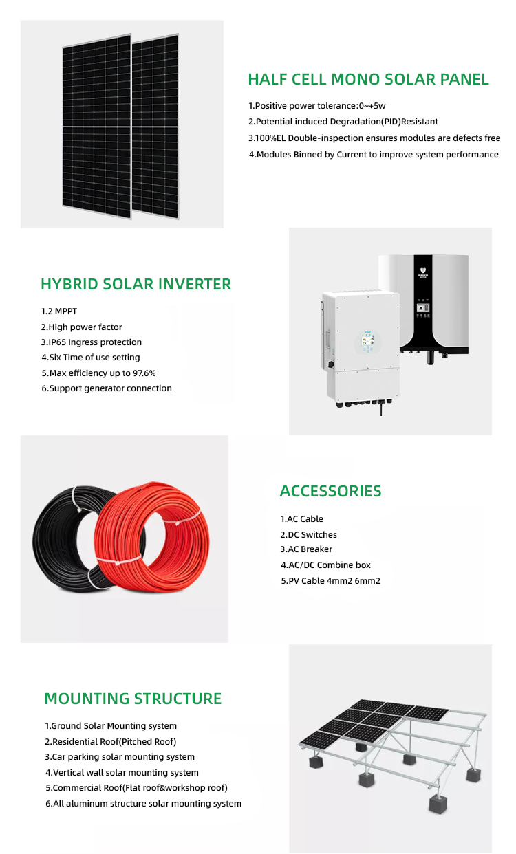 Roof Mounting 3kw 4kw 5kw 8kw 10kw Complete Set Hybrid Solar Energy System Kit for Home