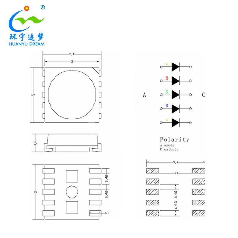 Multi Color RGBWW 5IN1 SMD LED 5050 0.2W LED CHIP Ra95 Warm White and Cool White SMD CHIP