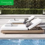 Water-resistant Cushion Teak Sunbathing Lounge Chair for Outdoor on Garden