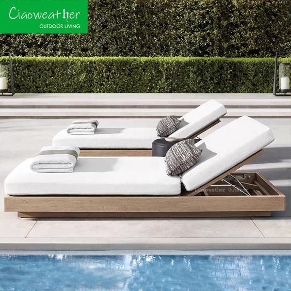 Water-resistant Cushion Teak Sunbathing Lounge Chair for Outdoor on Garden
