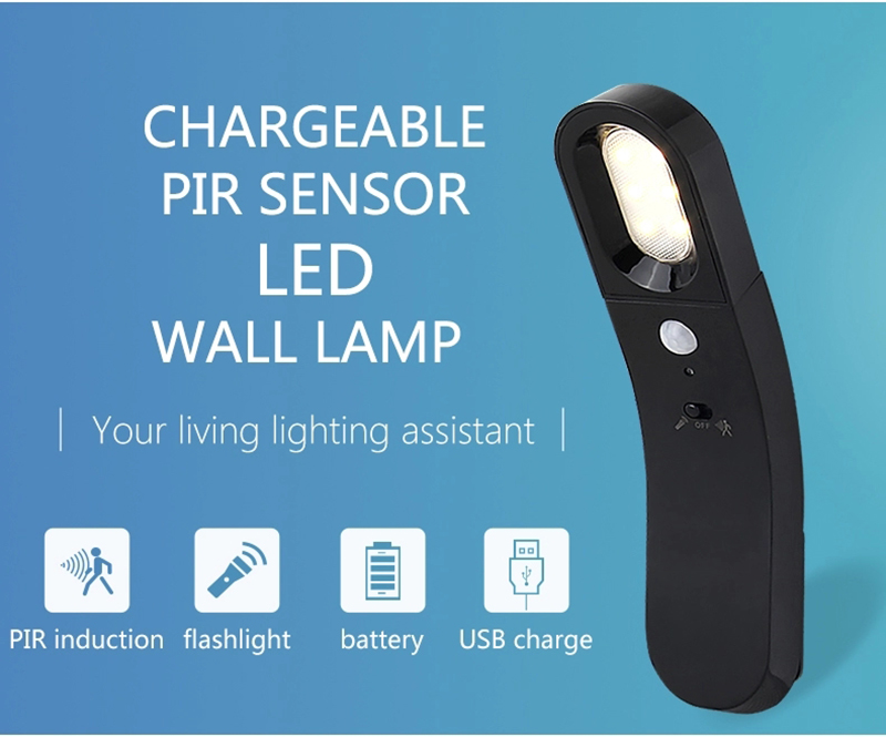 Wireless 1800mAH 6Leds USB Rechargeable Motion Sensor Light For Aisle