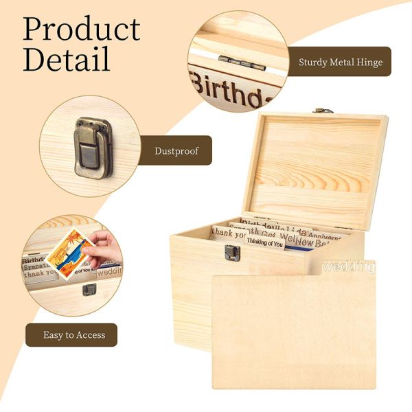 Modern BAMBOO Greeting Card Organizer Box With Dividers And Lid Stylish Design