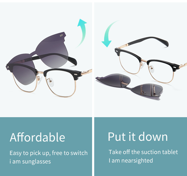 Two Purposes Clip On Magnetic Sunglasses Eyewear Unisex Polarized