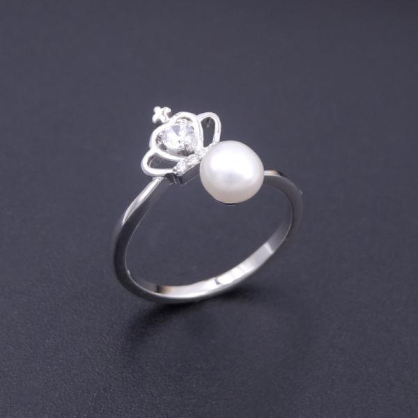 Silver 925 Original Pearl Ring Imperial Crown Design / Single Pearl Ring For