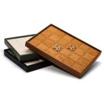 Multi Compartments PU Leather Jewelry Display Tray Soft Lining Exhibition Props