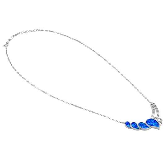 925 With Sterling Silver Blue Lab Opal Anthurium Bouquet Greek Pendant Fire Opal