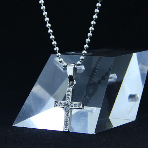 Trendy Stainless Steel CZ Crystal Stones Inlay Cross Plus Symbol Necklace