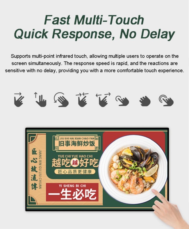 4K Ultra HD Resolution Indoor Wall Mounted Kiosk LCD Signage Equipment with Writing Method Touch Screen