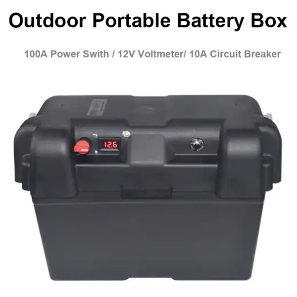 PP Car Marine Boat Solar Charging Storage Outdoor Camping Battery Box with LED