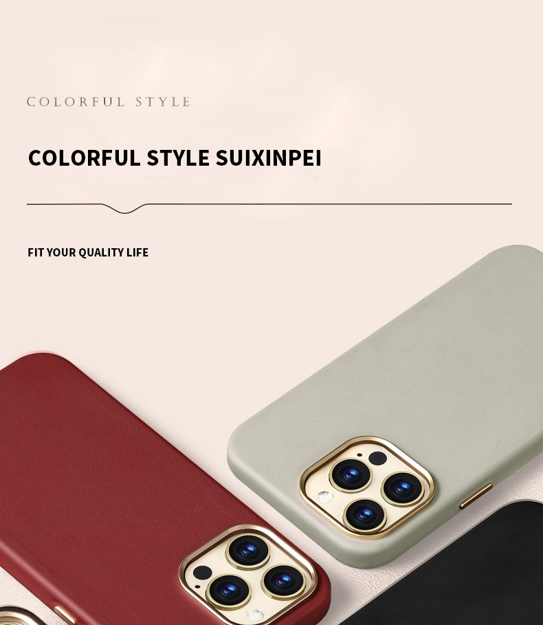MN-1748 Genuine Leather Magnetic Phone Case Multifunctional Strong Magnetic for iPhone 15