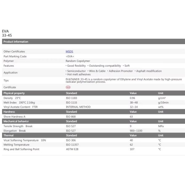 Machinery Industry Ethylene Vinyl Acetate Resin Soft Film Hot Melt Adhesive