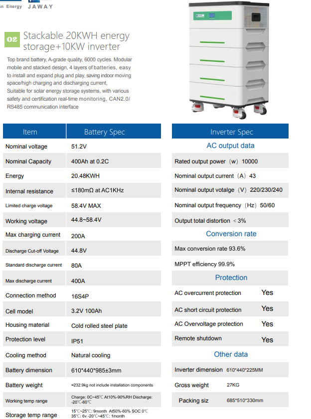 15kW household photovoltaic energy storage Rack Installation All-in-one Solar Energy Storage Cabinet with Black Finish