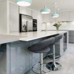 Veneer Finished Top and Lacquer Finished Bottom Kitchen Cabinet in Glossy Gray
