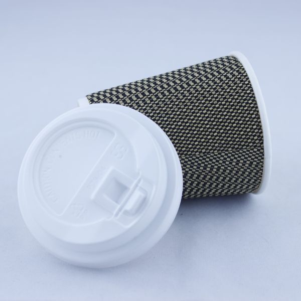 Printed Coffee Ripple Paper Cup With Lid Disposable Single Wall 360ml