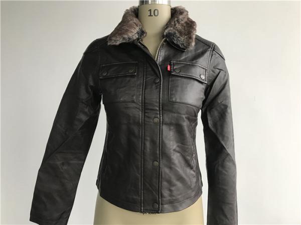 Levis Dark Brown Ladies' Pleather Zip Through Jacket With Detachable Faux Fur