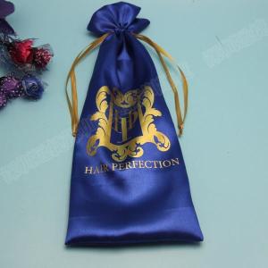 Wholesale Navy Blue Hair Extension Kit Bag , 5 X 14 Inch Silk / Satin Drawstring Pouch from china suppliers