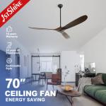 70 Inches 3 Solid Wood Ceiling Fan With Remote Control Quiet DC Motor