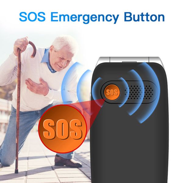 UNIWA V202T Black Old Person Smart Phone 1450mAh SOS Button High Strength
