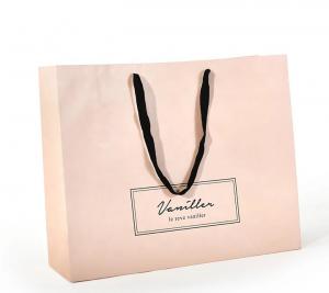 Wholesale Flat Cotton Handle Custom Design Paper Bags , Printed Paper Shopping Bags Pink Color from china suppliers