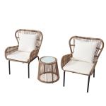 5cm Thickness Cushion 3 Pieces Garden Rattan Leisure Chair Set