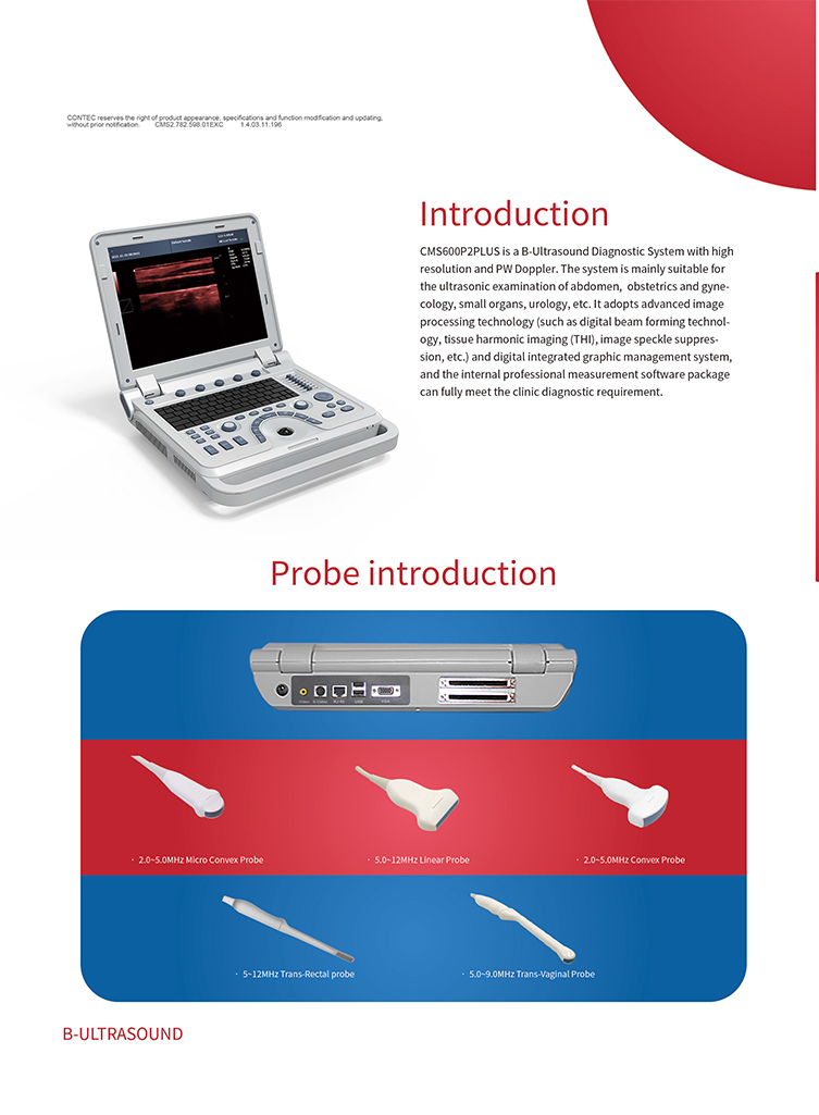 CONTEC CMS600P2 PLUS portable ultrasound machine pseudo color doppler medical ultrasound Pulse Spectral Doppler instru