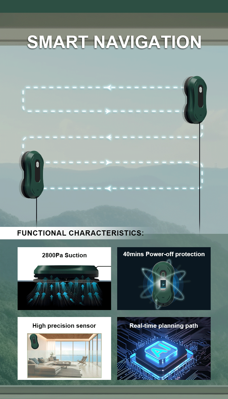 50ml Water Tank Window Cleaning Robot Ultra Thin Intelligent Skyscraper Window Cleaner Robot