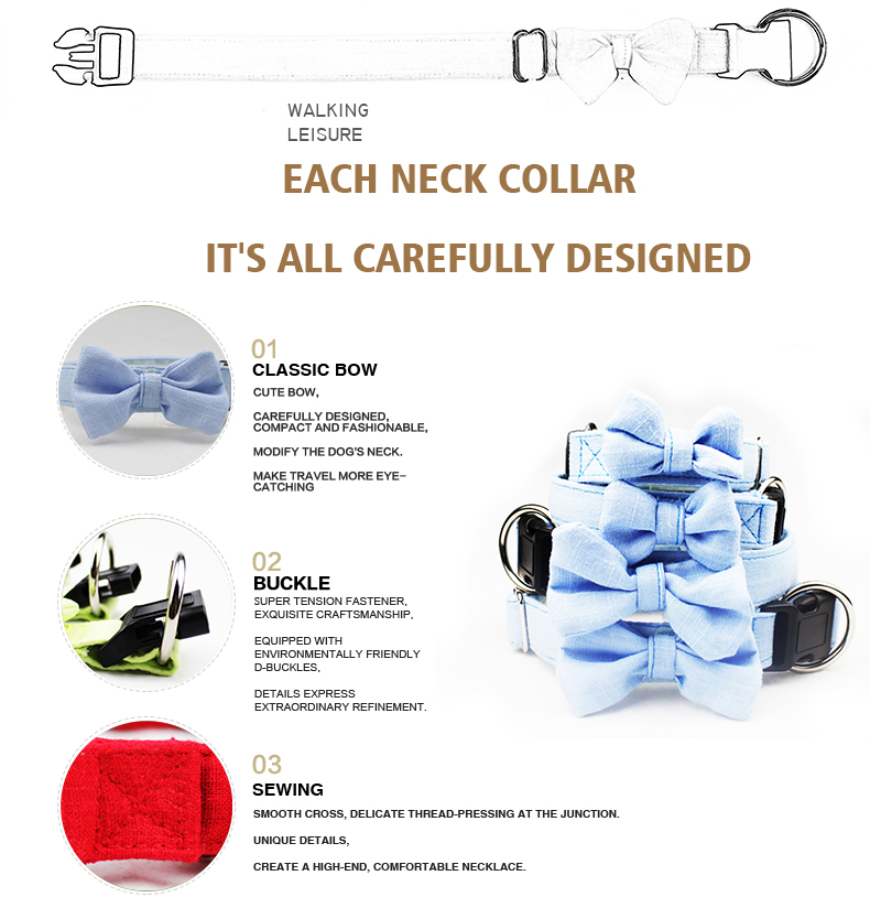 C518 Wholesale Custom Logo Luxury Hand Made Pet Product for Dog Bamboo Hemp Dog Collar