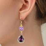 Handmade Gemstone Earrings Naturala Amethyst Beaded Pendant Earrings Healing