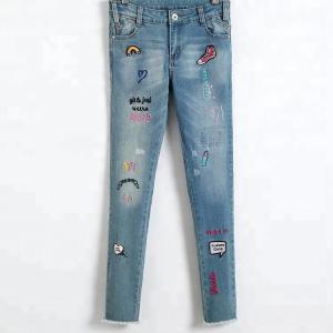 Wholesale Stretch Girls Denim Clothes Jean Trousers With Custom Color Printed Embroidered Patch from china suppliers