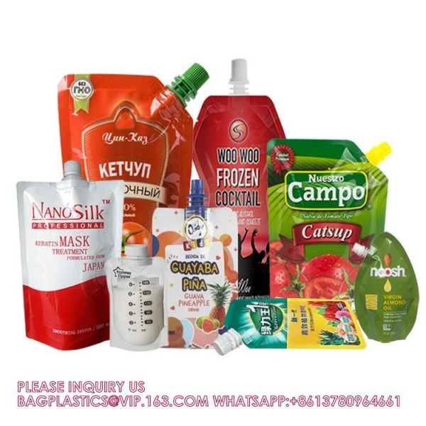 Custom Liquid Stand Up Nozzle Bag Beverage Sauce Jelly Red Wine Food Grade Aluminium Spout Pouch
