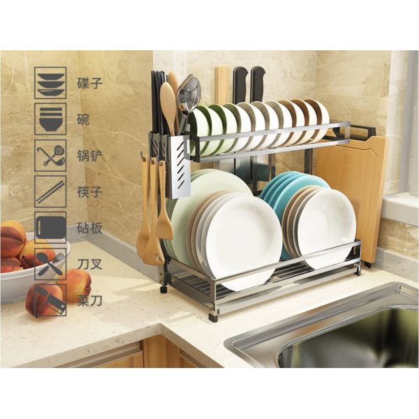 Large Capacity Silver Wall Mounted Dish Drying Rack With Cutlery Holder