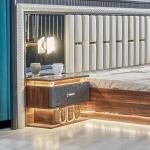 High Quality Modern Wooden King Size Double Bed Set Leather Headboard Wood
