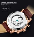KINYUED J017-4 Gold Case Black Dial Leather Strap Complete Calendar Skeleton