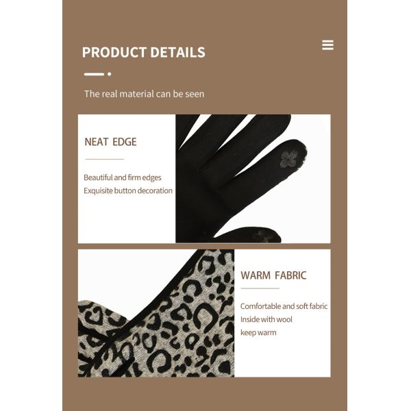 Custom Accessories Leopard Wool Women Gloves Mittens Touchscreen Warm