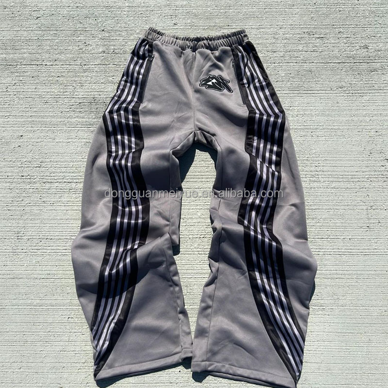 Custom Windbreaker Side Stripe Embroidery Print Oversized Nylon Jogger Wide Leg Baggy Pants Sweatpants Flare Sweat Pants Men