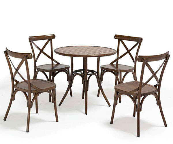 Patio Folding Bistro Bar Table Iron 180cm Wood Steel Garden Pub Cafe