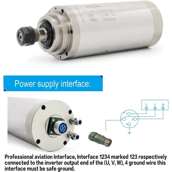 3KW CNC Water Cooling Spindle Motor ER20 Collet 400Hz 24000RPM For Woodworking