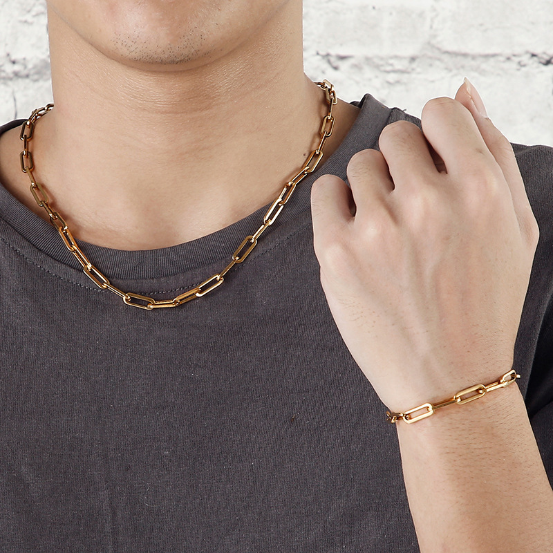 New Arrival 14K Gold Plated Square Paperclip Link Chain For Men's Bracelet Necklace Jewelry Sets Making