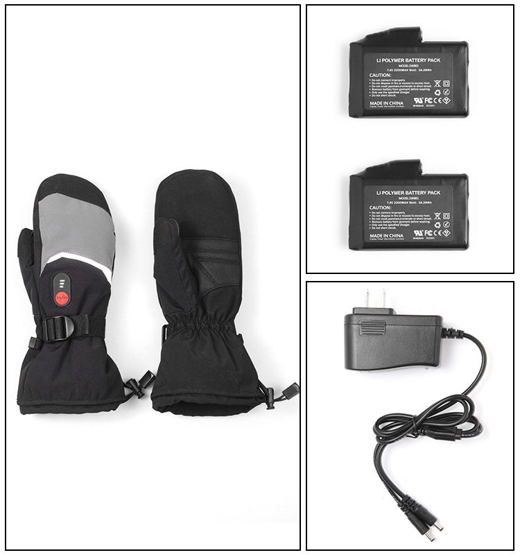 Winter Warming Skiing Rechargeable Heated Gloves Mittens Black Adult Waterproof Anti Slip