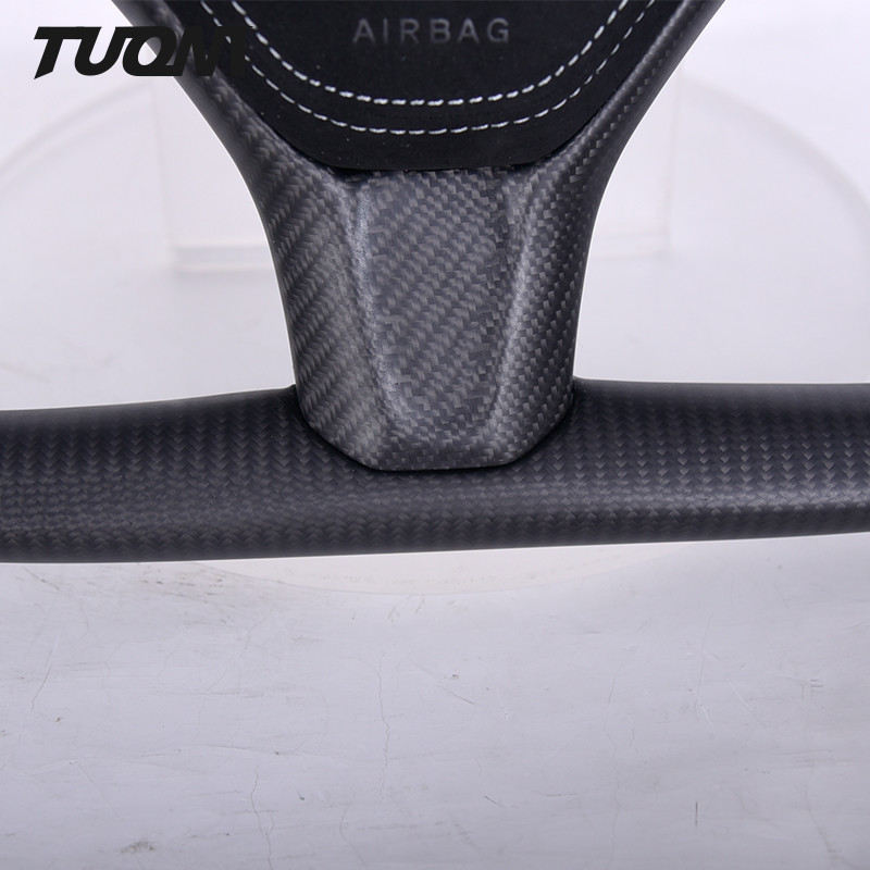 Matte Carbon Fiber Leather Yoke Steering Wheel For Tesla Model 3 Y X S Custom