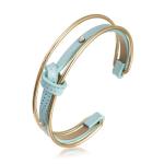 Affordable Multi Stack Polka Dot Blue Leather Bracelet Gold Cuff Adjustable Size
