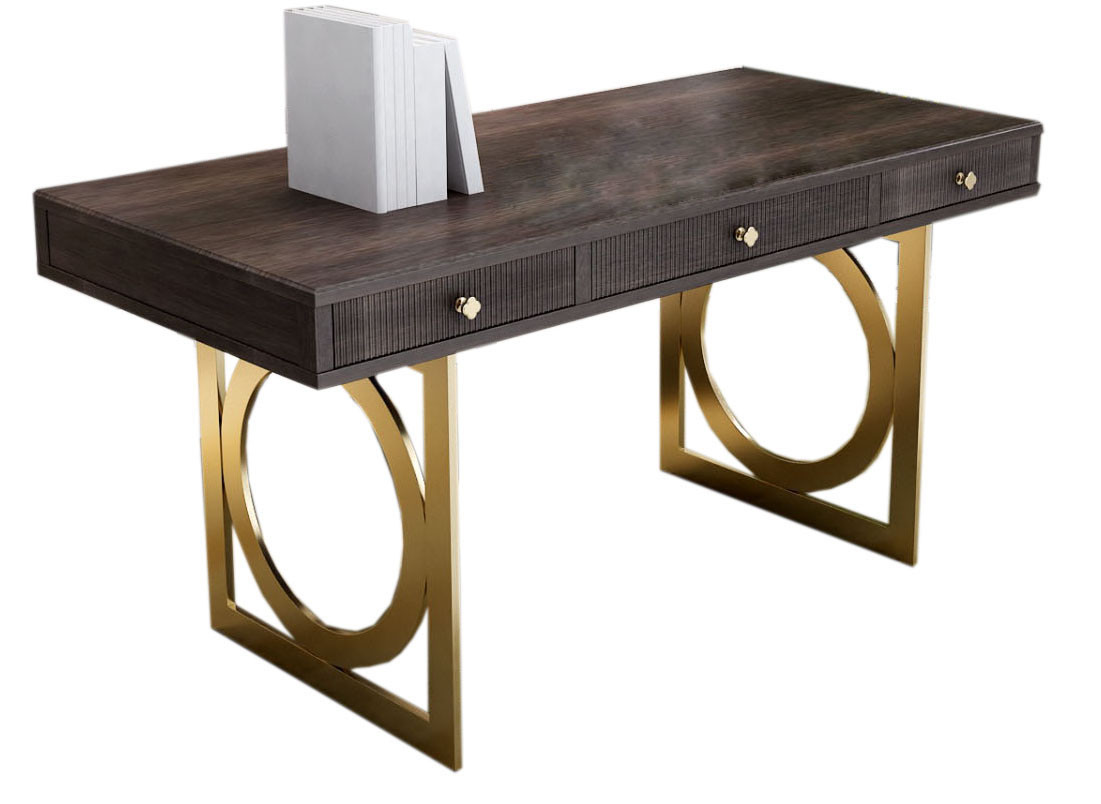 XT-8902 Light luxury stainless steel furniture study room desk with Solid wood bookcase cabinets